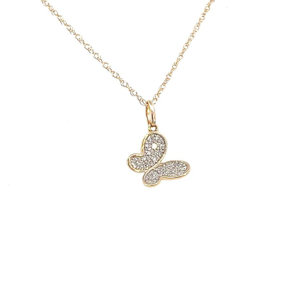 front view of 10ky diamond butterfly pendant