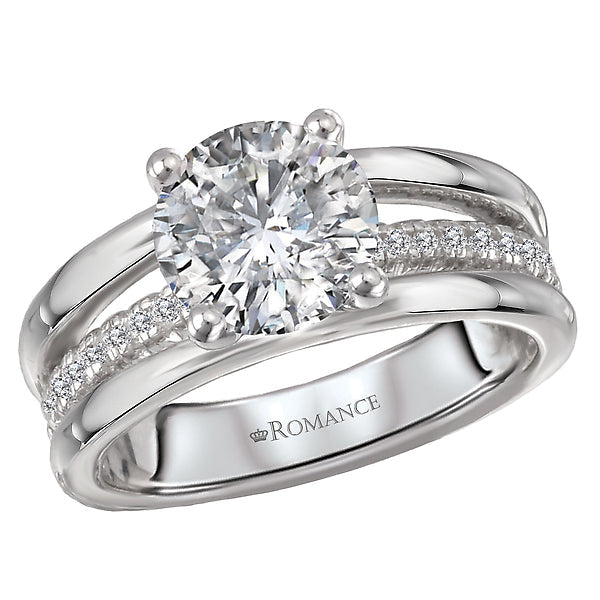 Round Three Row Band Semi-Mount Diamond Engagement Ring