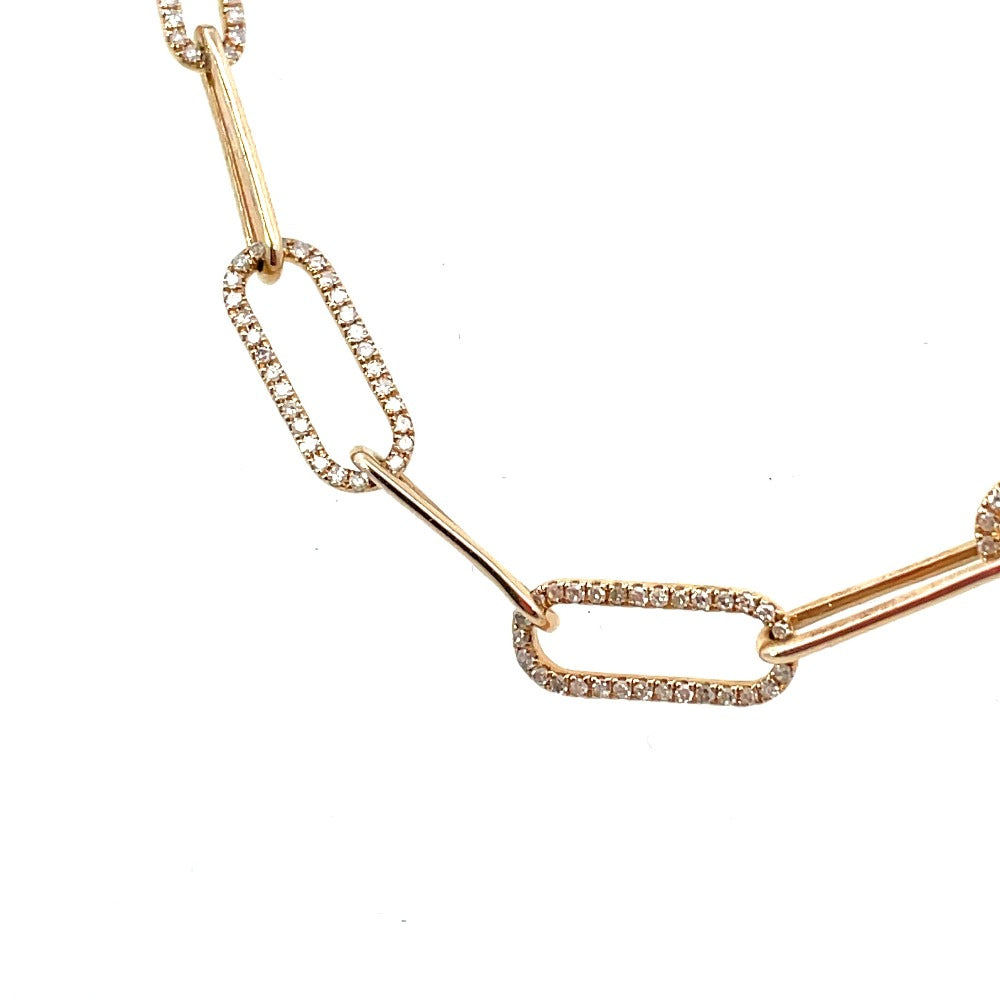 14K Yellow Gold and Diamond Paperclip Necklace Up Close