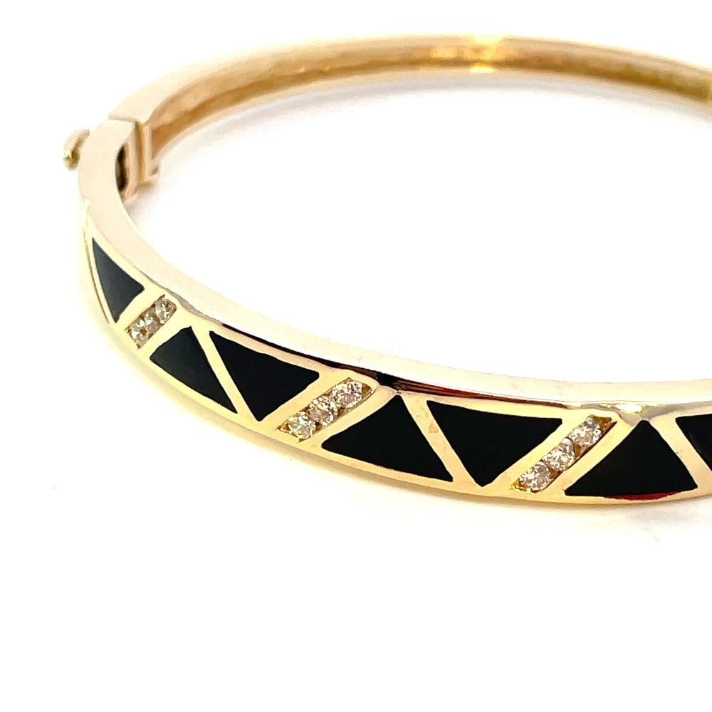 14K Gold Bangle with Diamonds and Black Onyx Close Up
