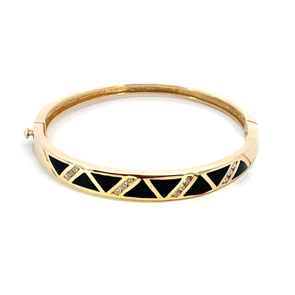 14K Gold Bangle with Diamonds and Black Onyx .39CTW