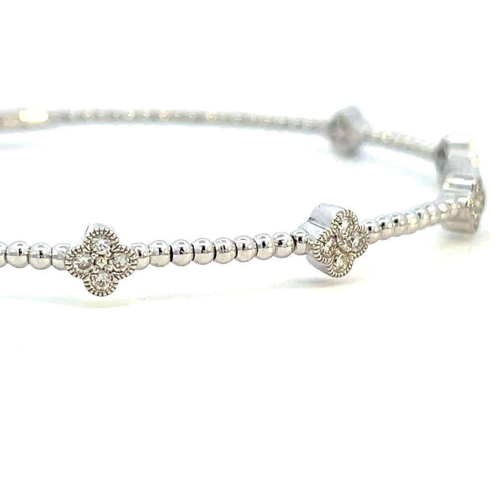 14KW Beaded Bangel with Diamond Station Flowers 3/8 CTW up close