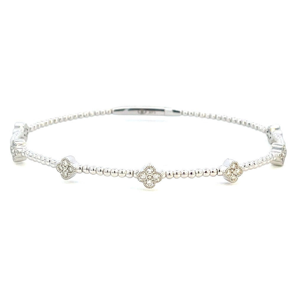 14KW Beaded Bangel with Diamond Station Flowers 3/8 CTW