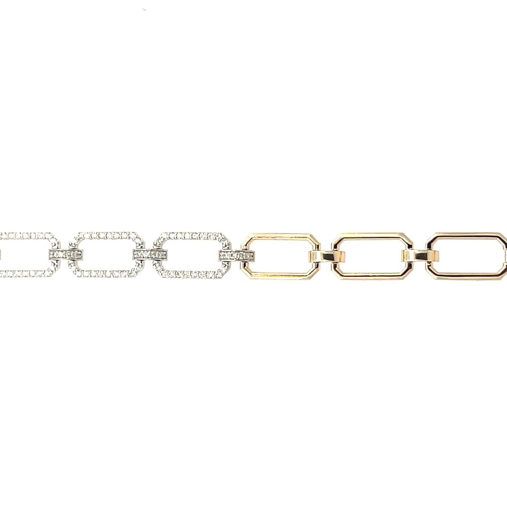 14K Two-Toned Oval Link Bracelet with Diamonds .84 CTW up close
