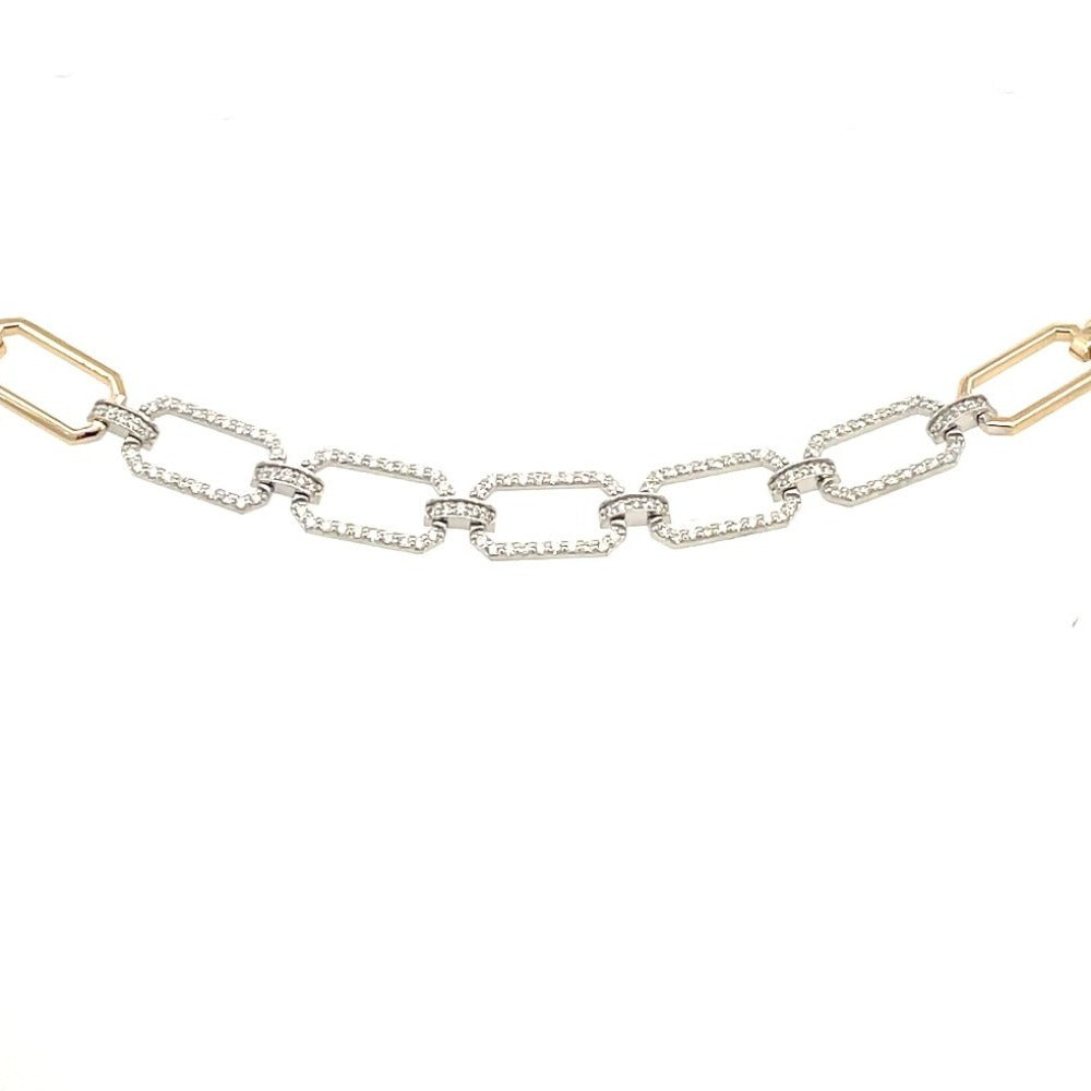 14K Two-Toned Oval Link Bracelet with Diamonds .84 CTW