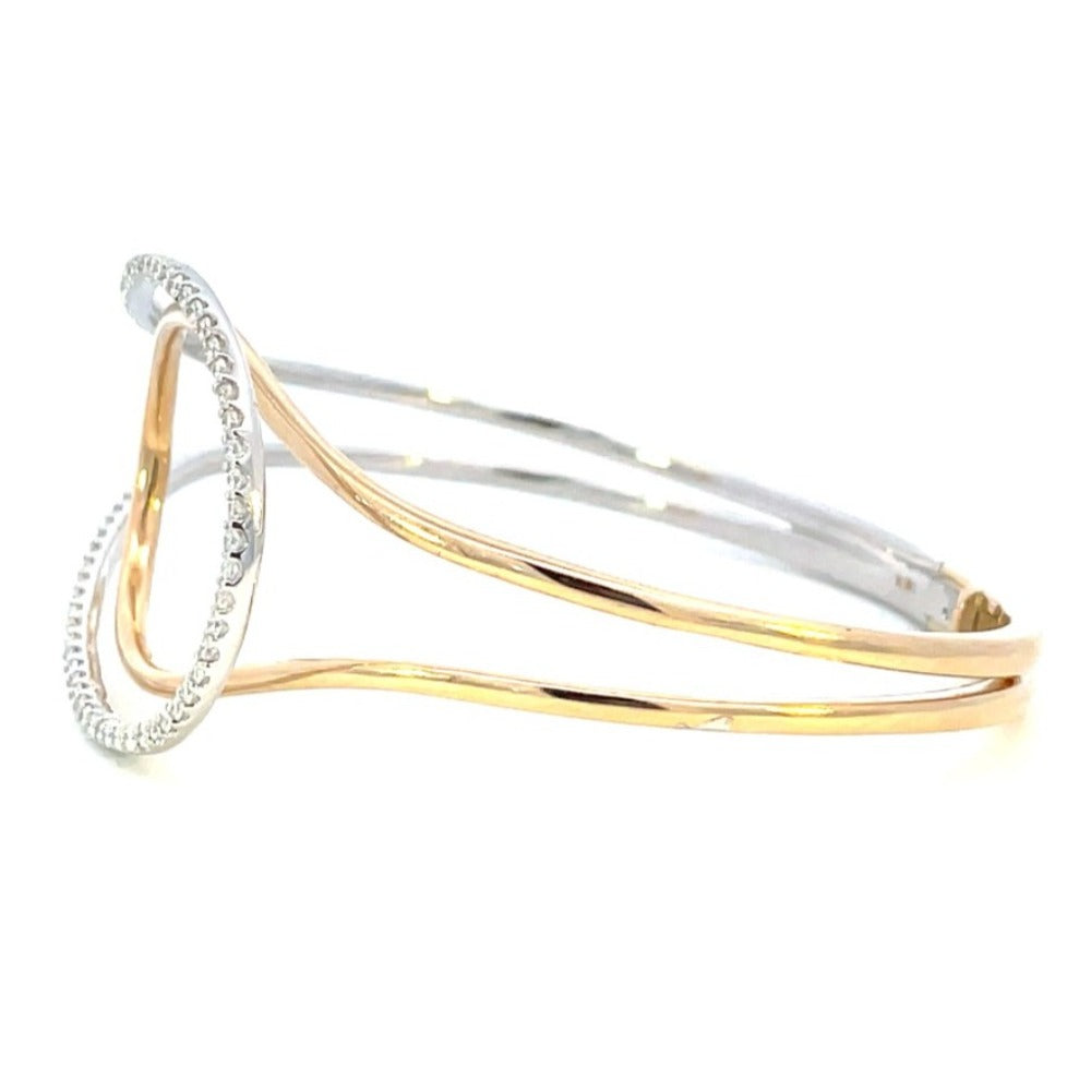14K Two-Toned Oval Shaped Diamond Bangle 1 CTW side 2