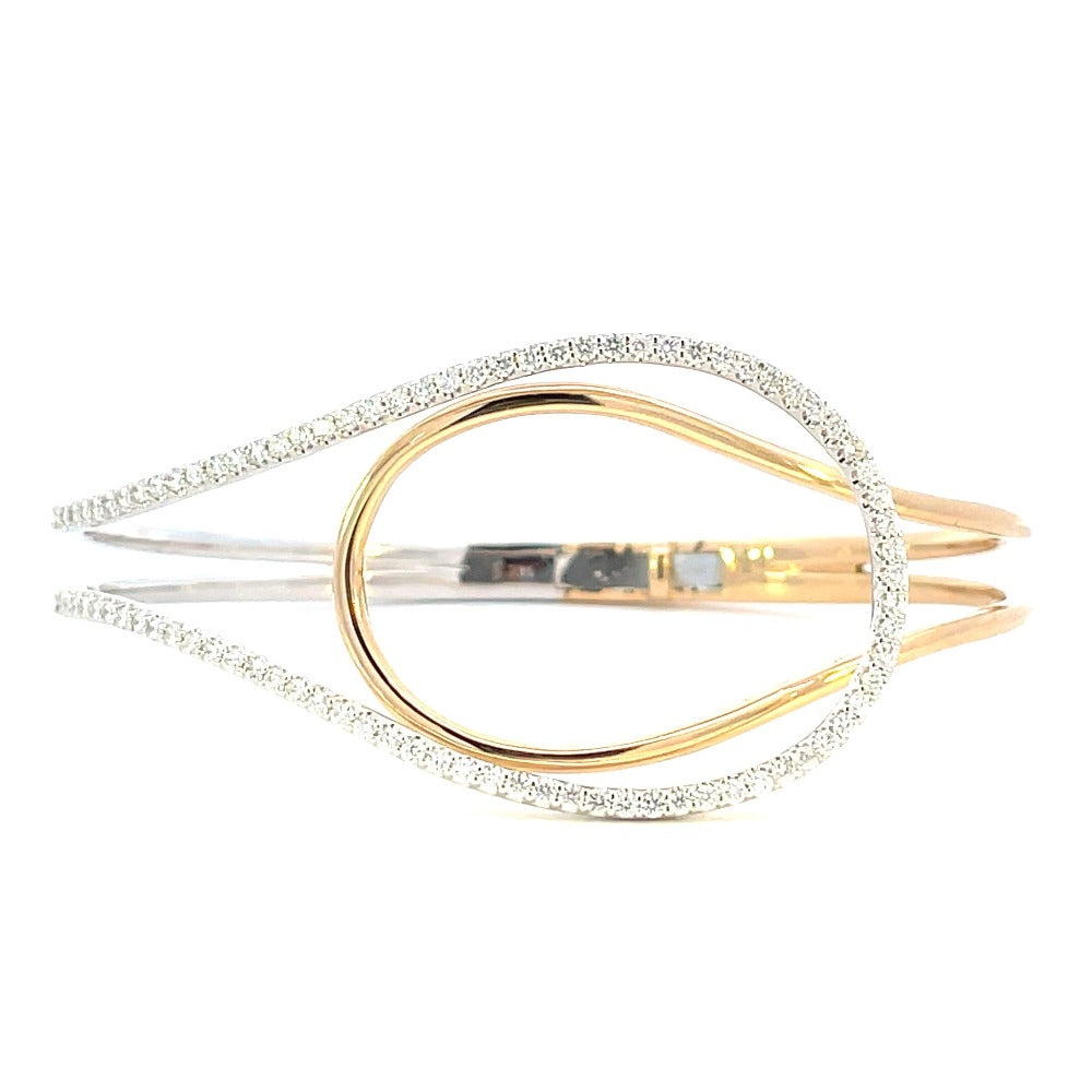 14K Two-Toned Oval Shaped Diamond Bangle 1 CTW