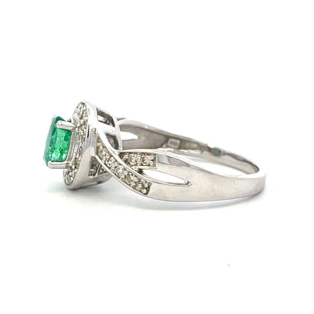14KW Oval Lab Grown Emerald and Diamond Ring 1/5 CTW side 2