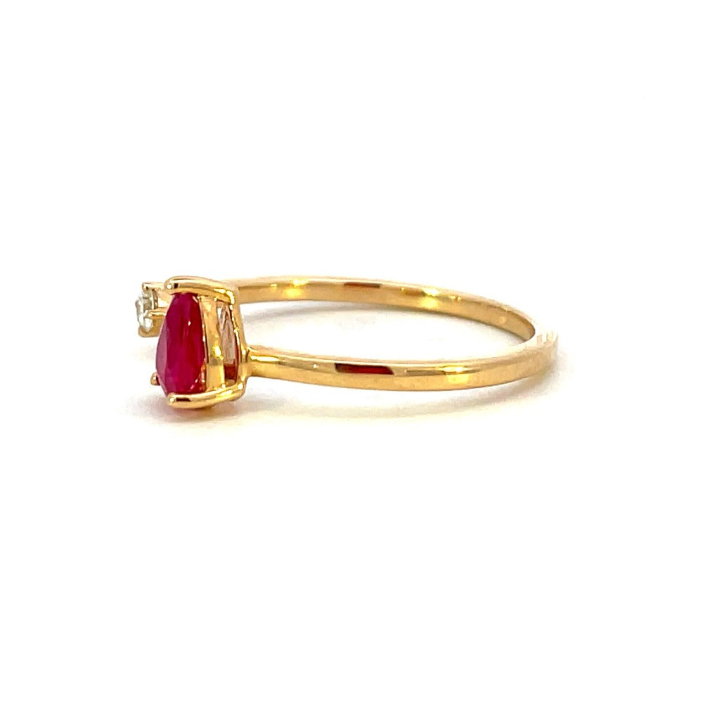 14KY Pear Shaped Ruby and Round Diamond Ring side 2
