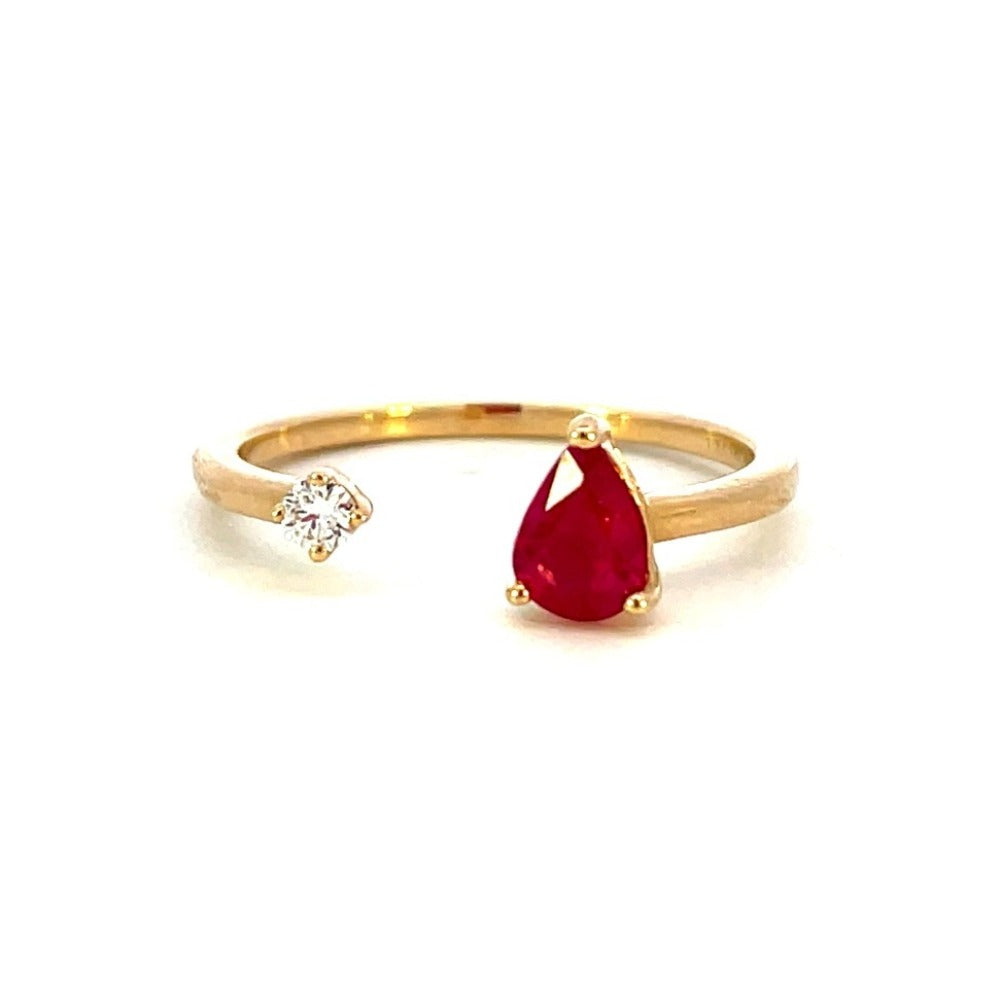 14KY Pear Shaped Ruby and Round Diamond Ring