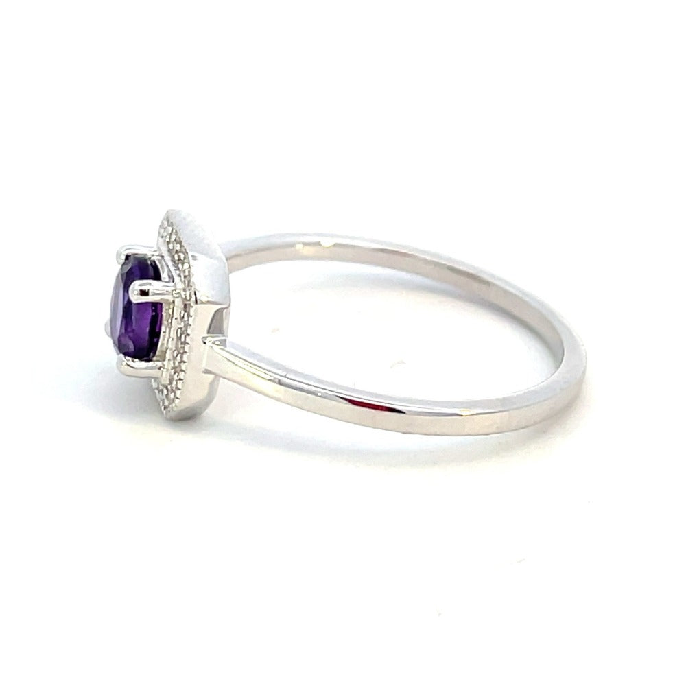 10K White Gold Amethyst and Diamond Halo Ring side 2