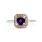 10K White Gold Amethyst and Diamond Halo Ring