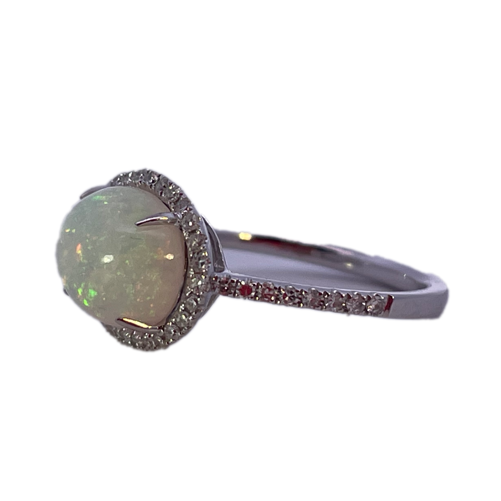 14KW Oval Opal with Diamond Halo .25 CTW Diamonds side 2