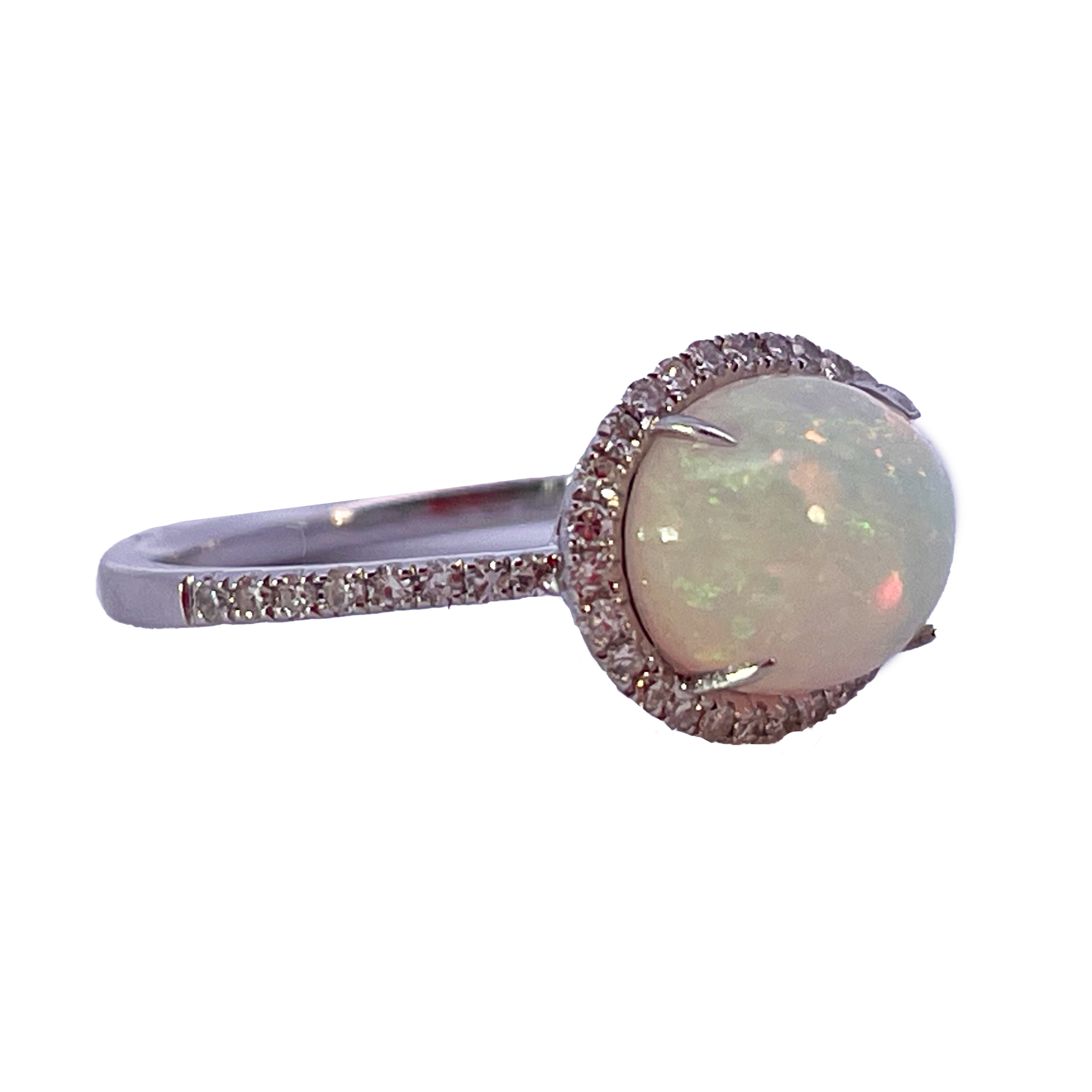 14KW Oval Opal with Diamond Halo .25 CTW Diamonds side one