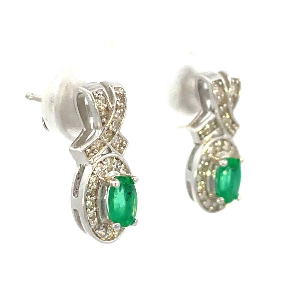 10KW Oval Lab Grown Emerald and Diamond Earrings 1/4 CTW sides
