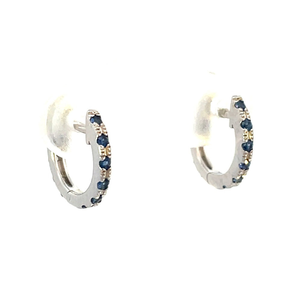 14KW Reversible Diamond and Blue Sapphire Hoop Earrings sides