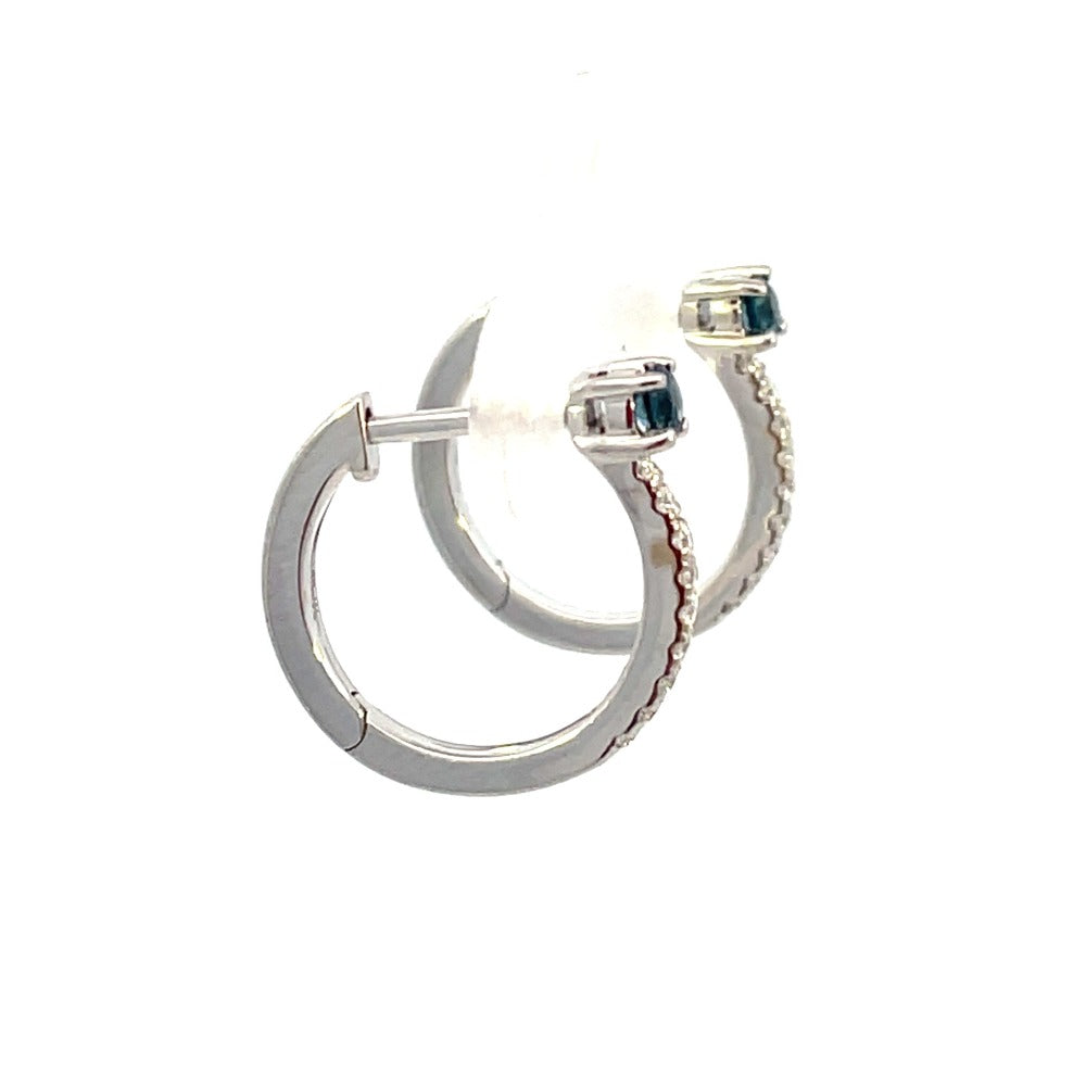 14KW Diamond Hoop Earrings with Blue Sapphire Accent profile