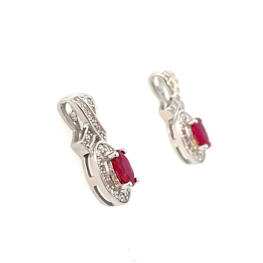10KW Oval Ruby and Diamond Earrings 1/4 CTW sides