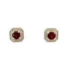 10KW Square Shaped Garnet and Diamond Halo Style Earrings