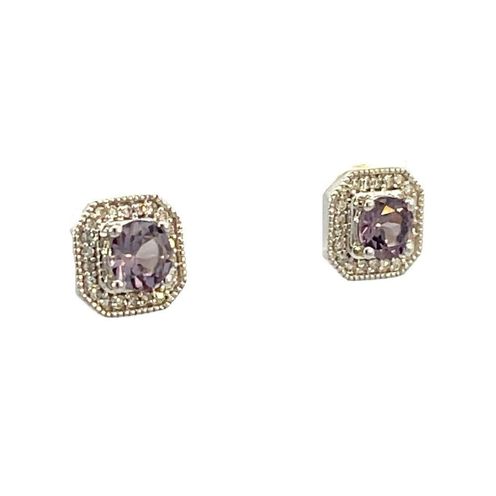 10KW Alexandrite and Diamond Halo Style Earrings view 2