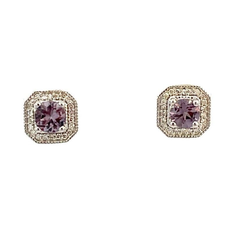 10KW Alexandrite and Diamond Halo Style Earrings