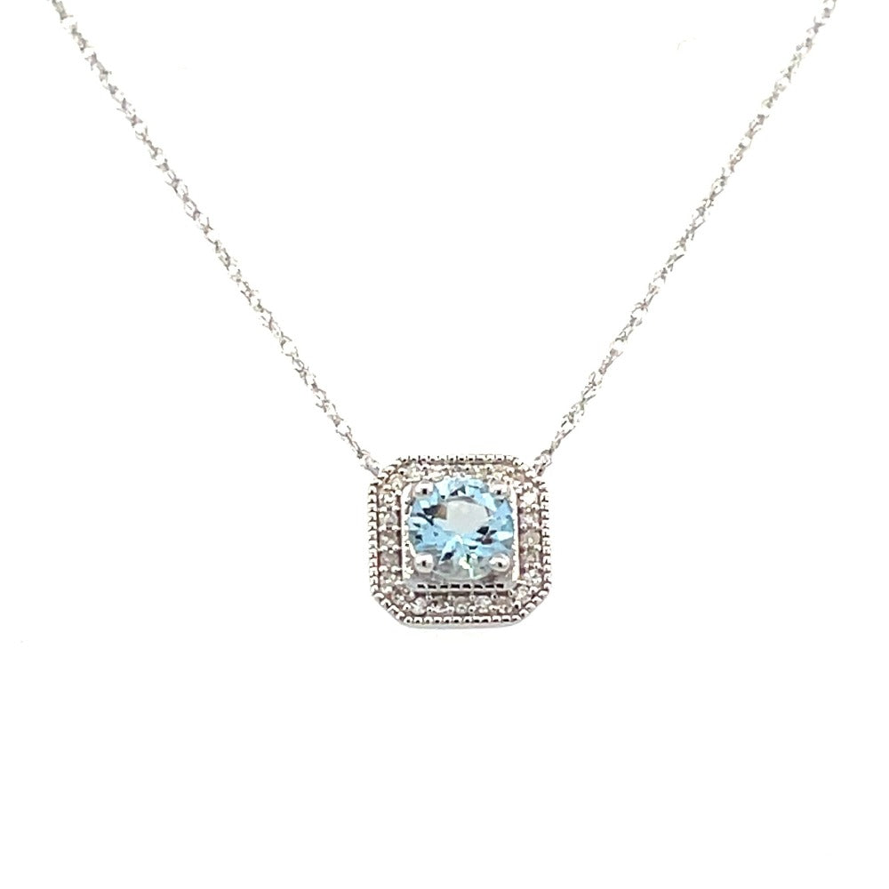 10KW Aquamarine and Diamond Halo Style Necklace