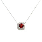 10KW Garnet and Diamond Halo Style Necklace