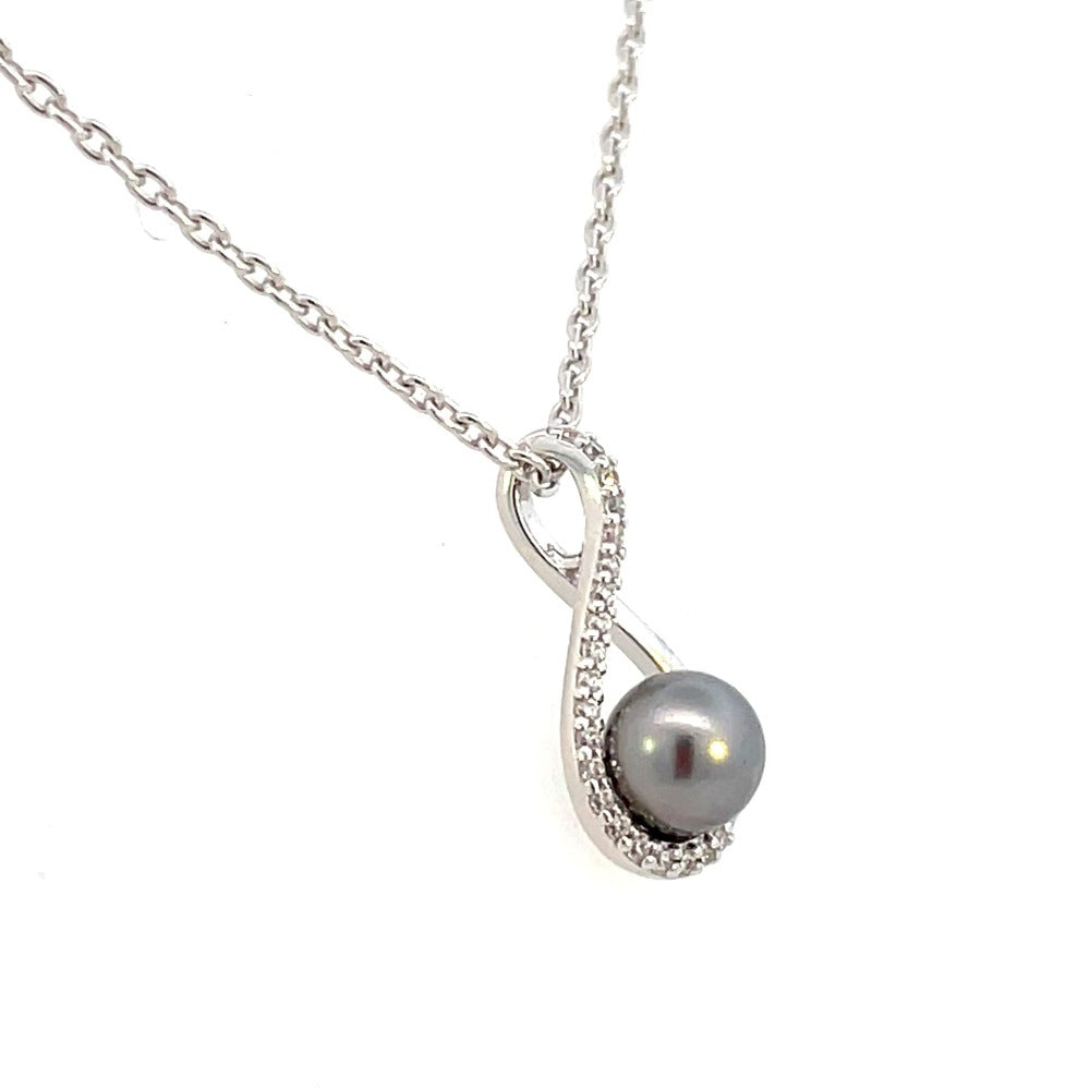 Sterling Silver Necklace with Black Pearl Pendant view 2