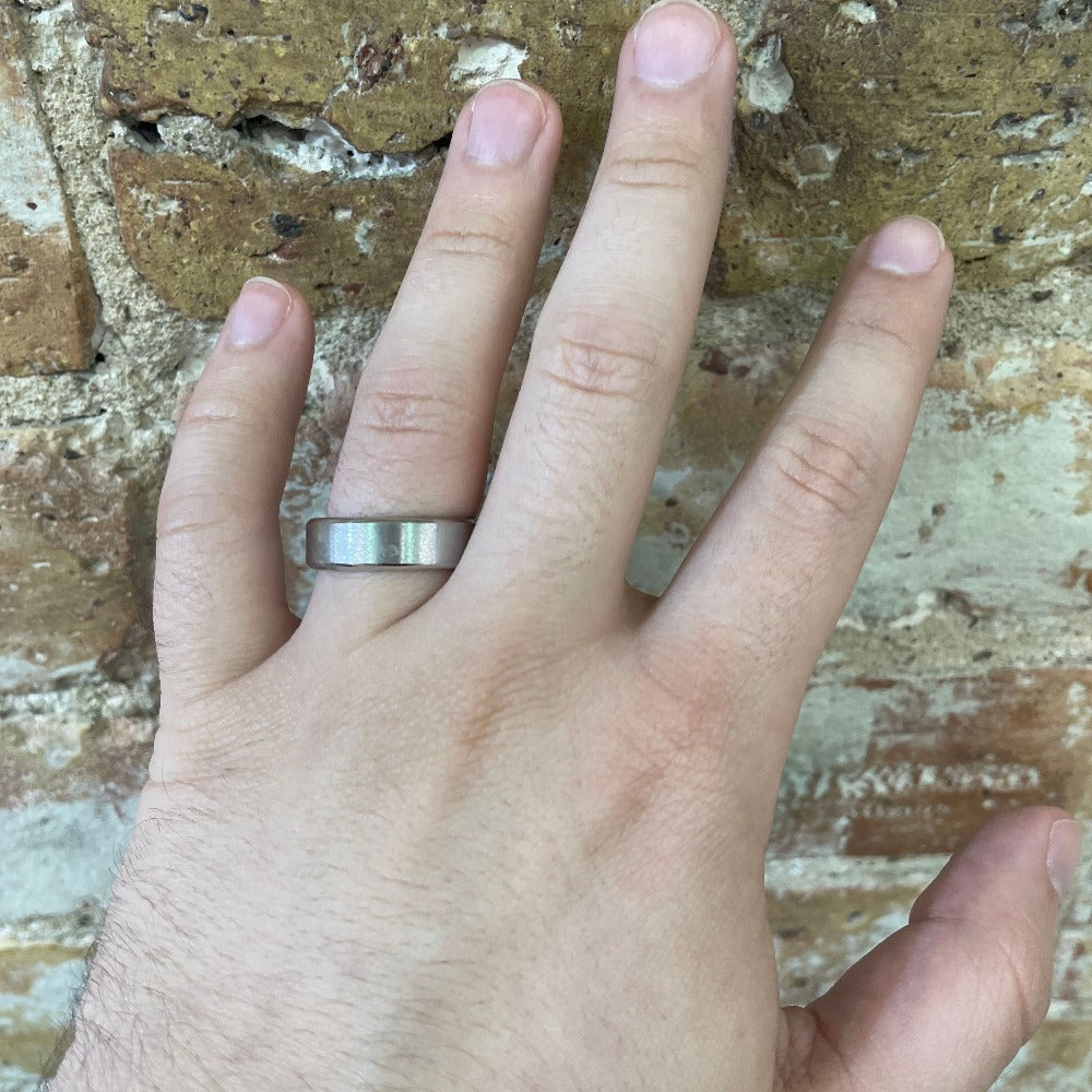 6mm Men's Cobalt Chrome Band with Beveled Edge on hand
