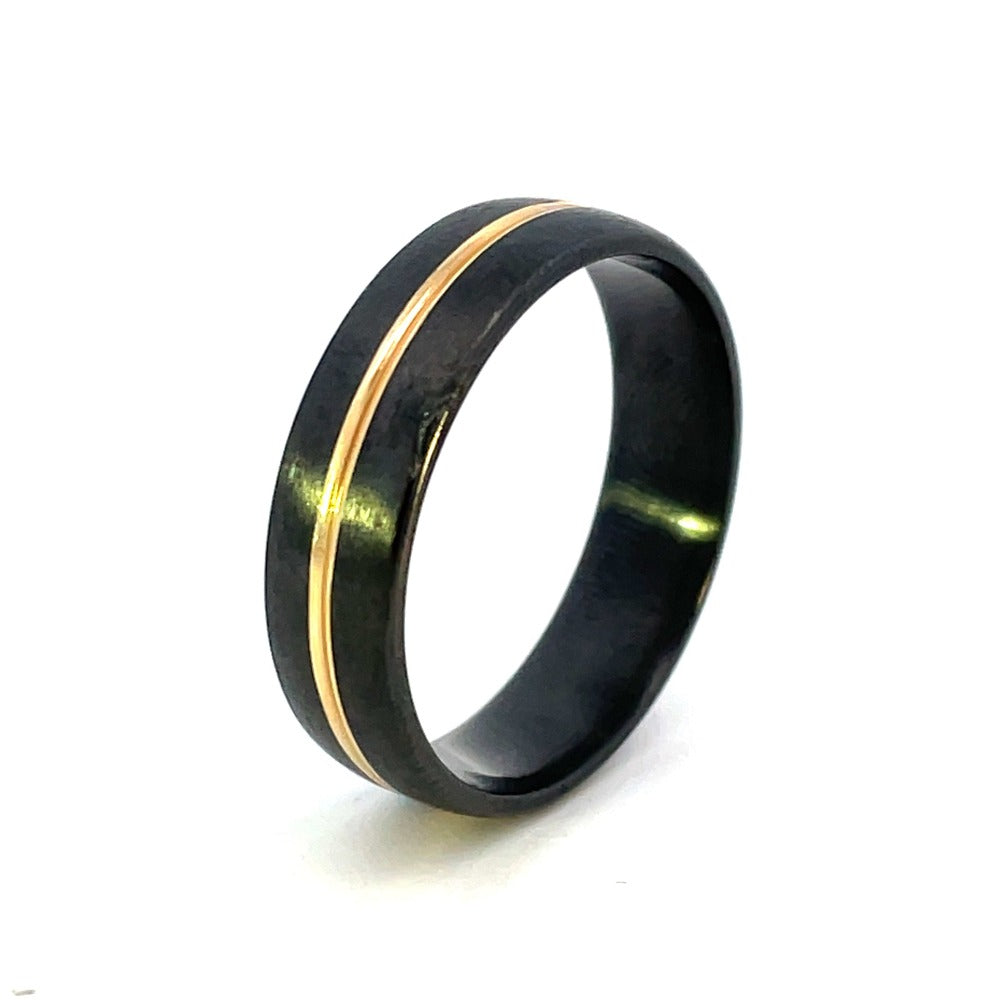 Men's 6mm Domed Black Zirconium Band with Gold Inlay side 2