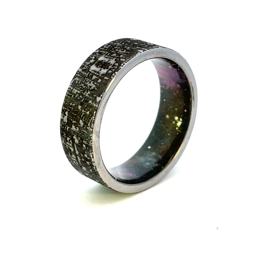 Men's 8mm Tungsten Galaxy Pattern Band with Cerakote Sleeve inside