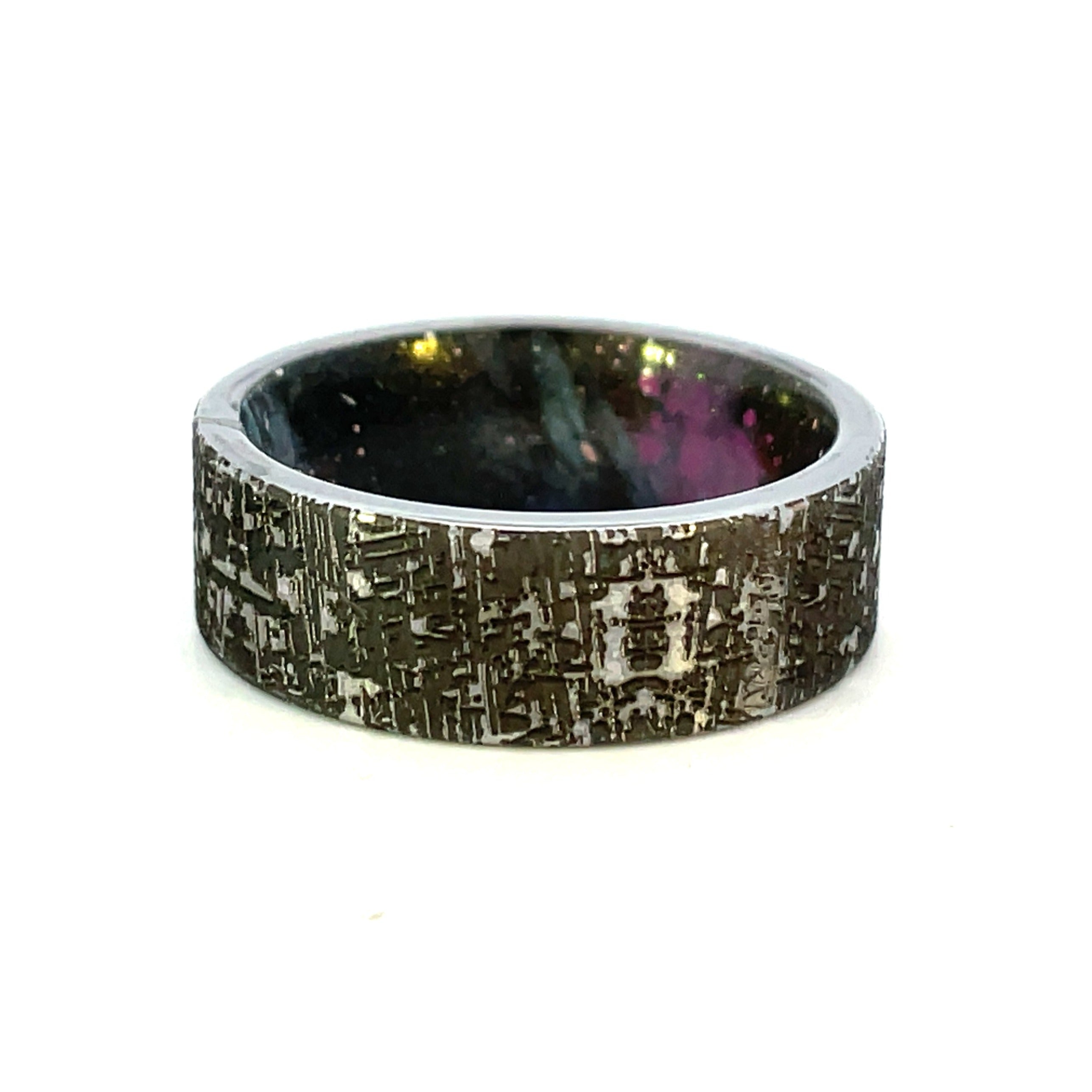 Men's 8mm Tungsten Galaxy Pattern Band with Cerakote Sleeve side 2