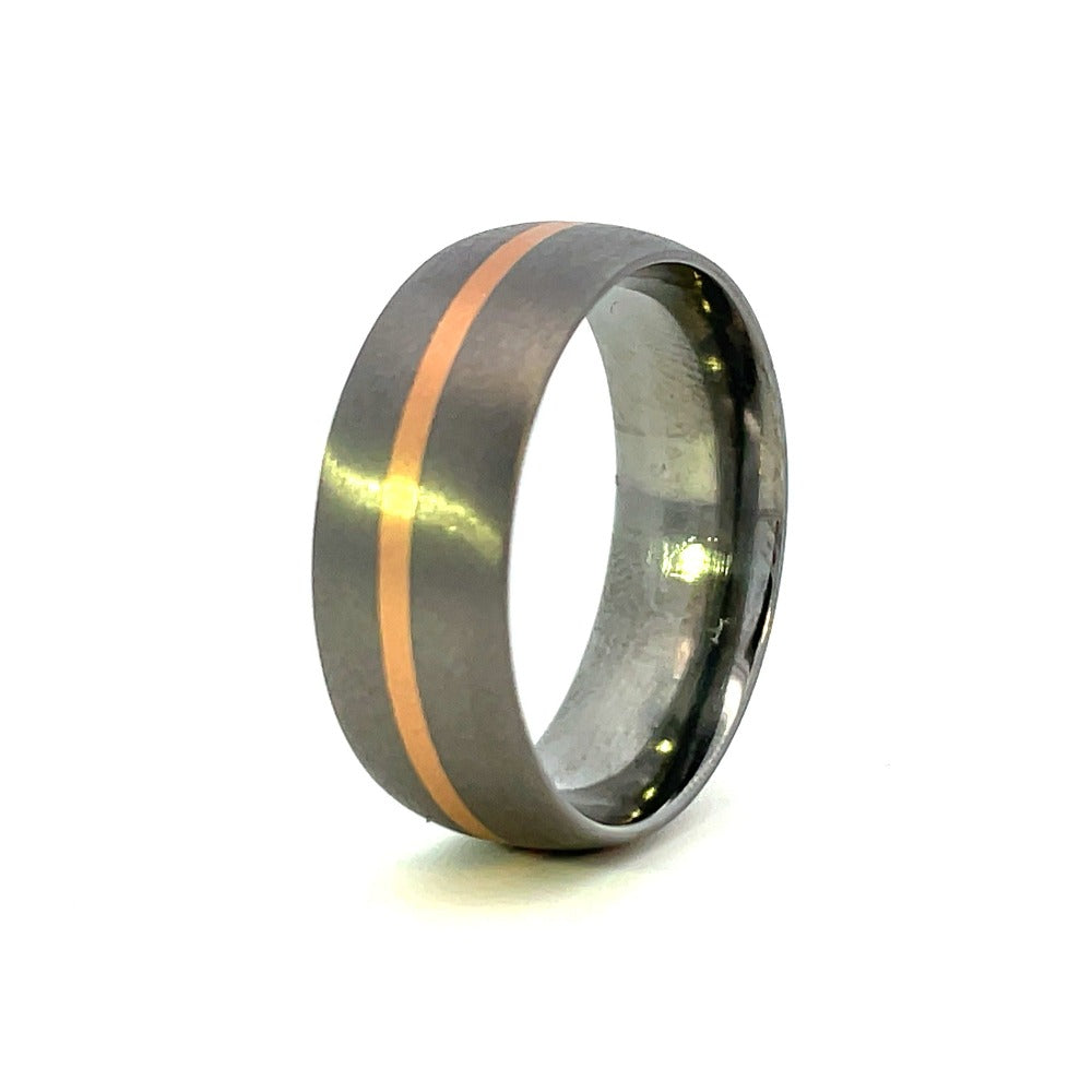 Men's 8mm Tantalum Dome Ring with 14K Rose Gold Inlay