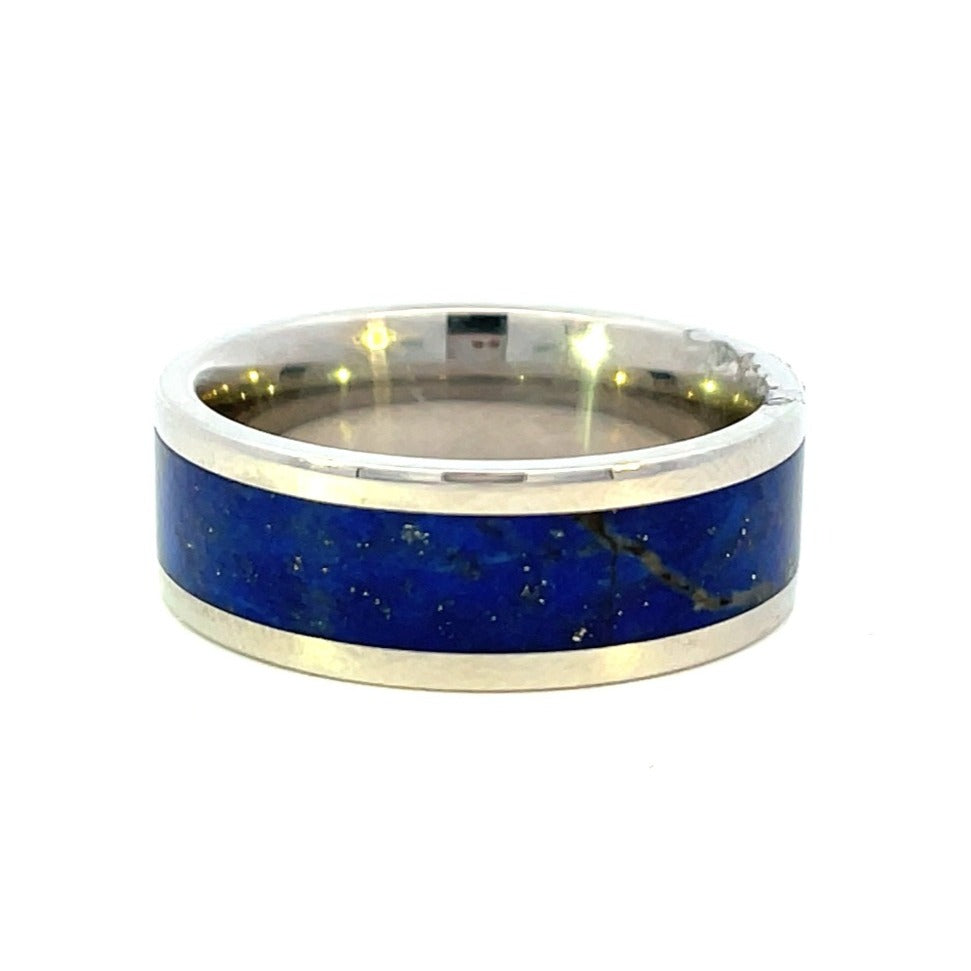 Men's 8mm Cobalt Chrome Band with Lapis Inlay side 1