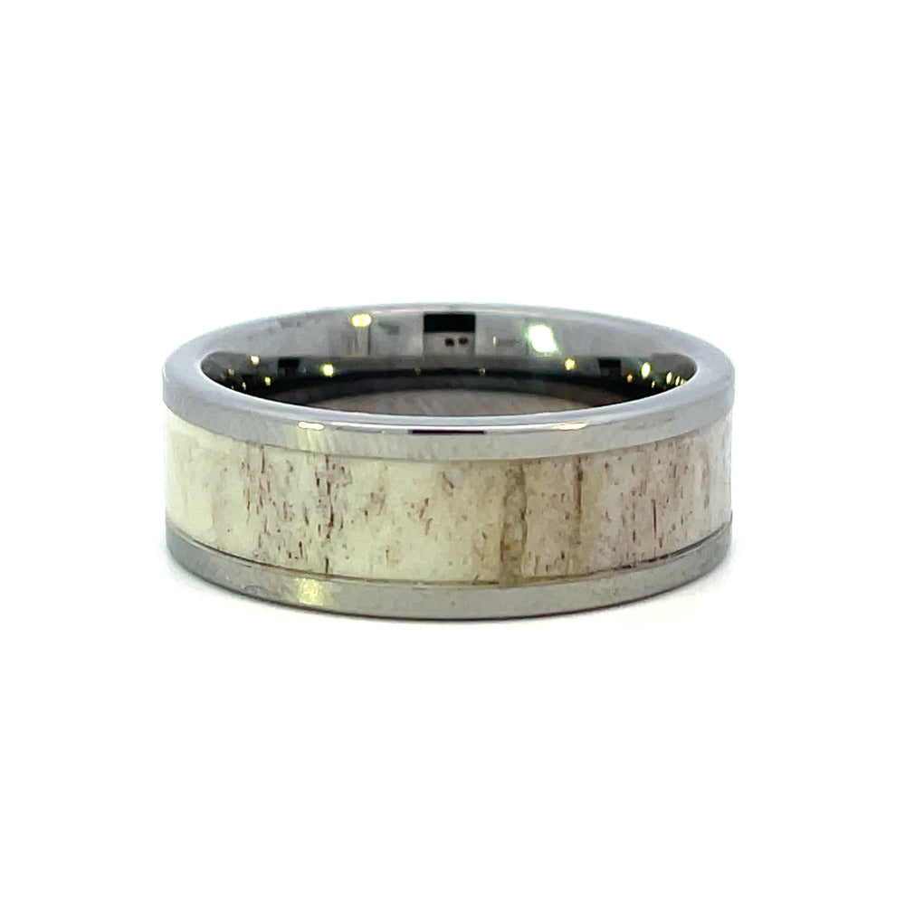Men's 8mm Tungsten Band with Antler Inlay side 1