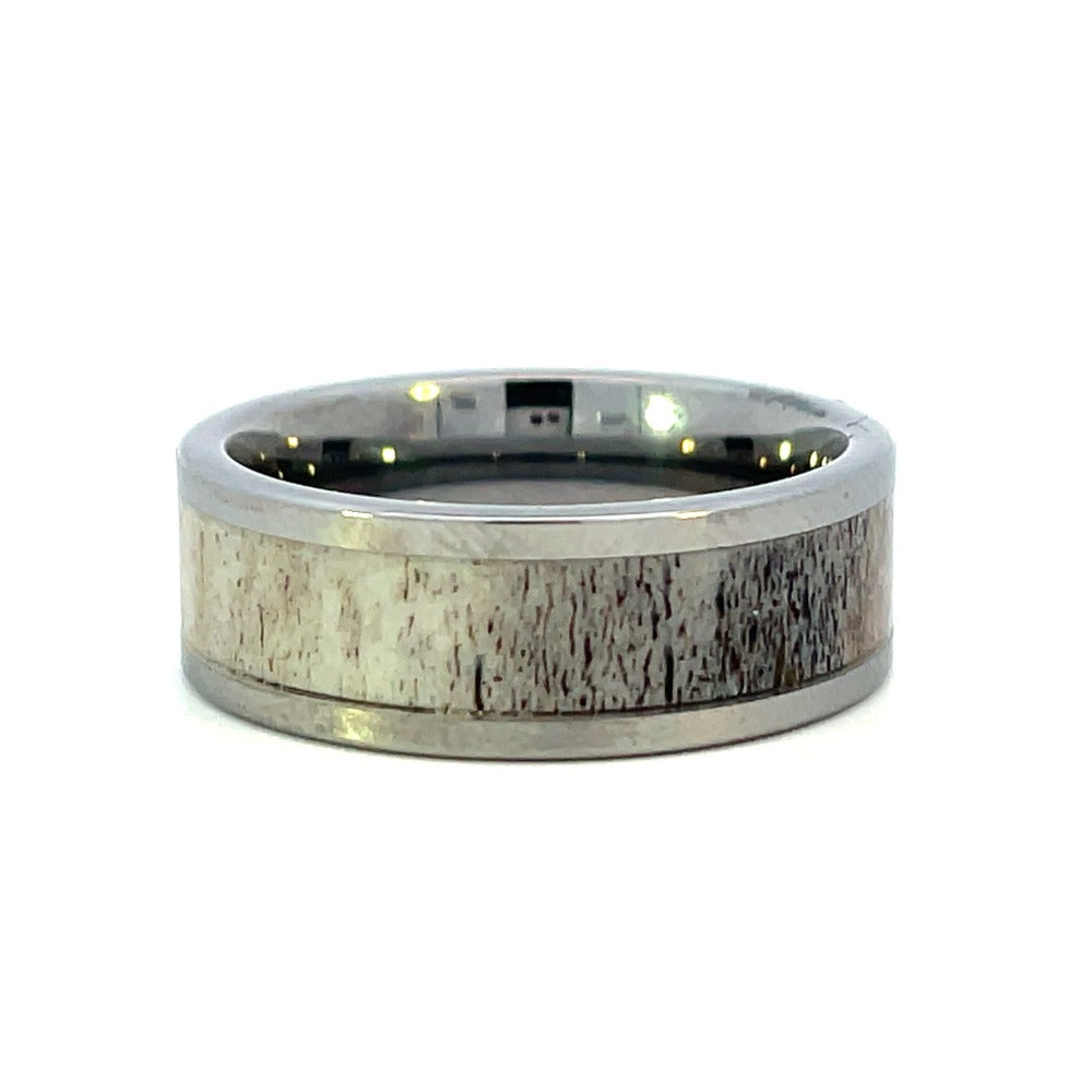 Men's 8mm Tungsten Band with Antler Inlay side 3