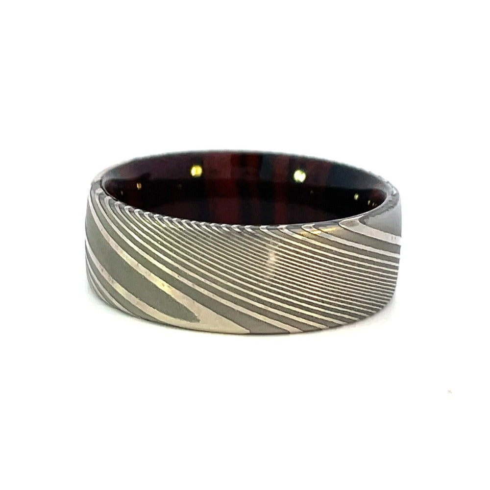 Men's 8mm Twisted Damascus Band with Cocobolo Wood