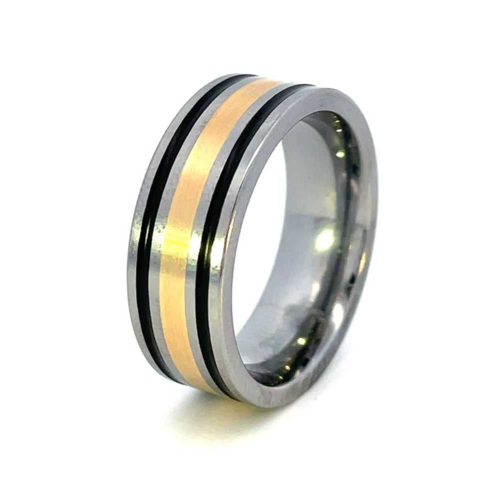 Men's 8mm Tungsten Band with Black Cerakote and 14K Yellow Gold side