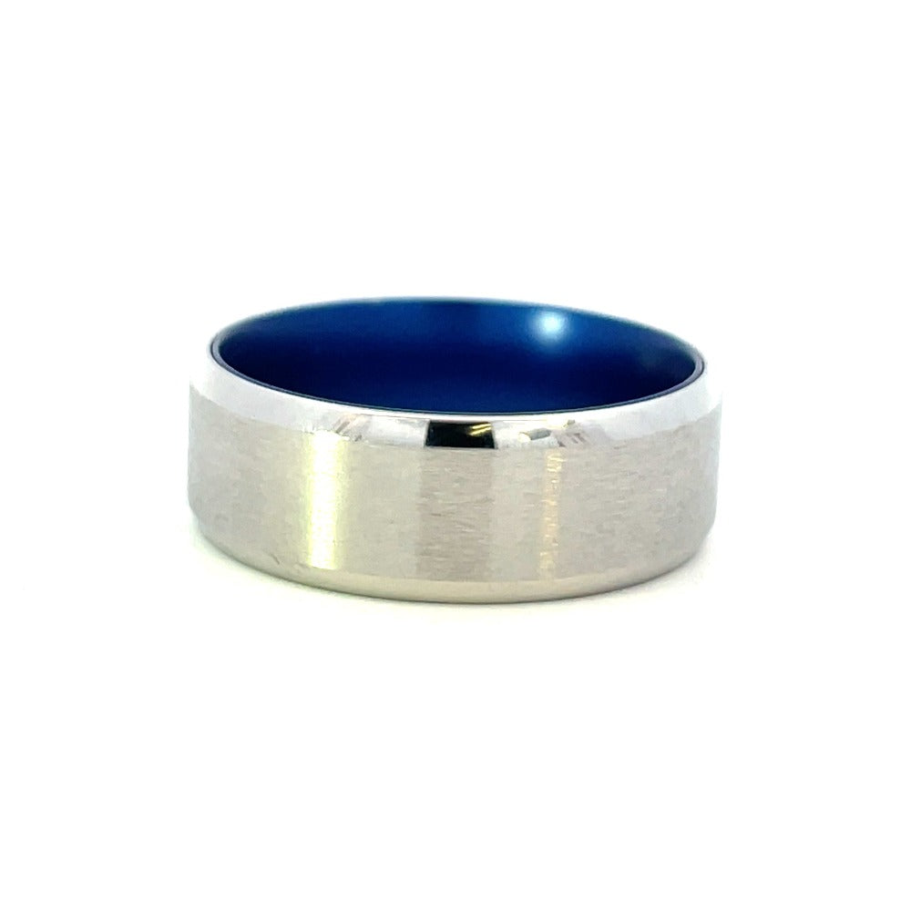 Men's 8mm Cobalt Chrome Band with Blue Anodized Sleeve