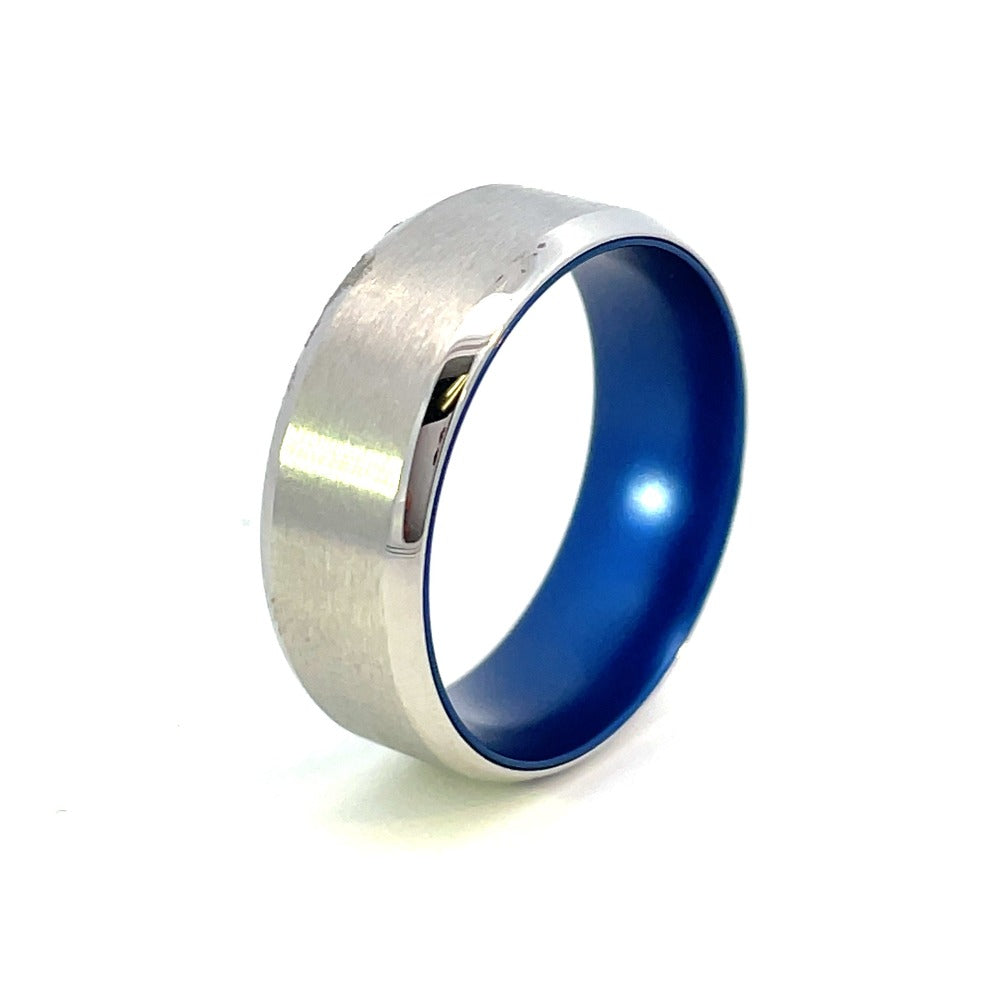 Men's 8mm Cobalt Chrome Band with Blue Anodized Sleeve side 2