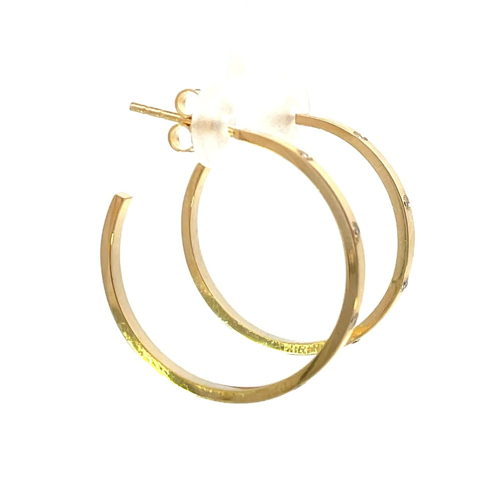 14KY Square Tube Diamond Hoop Earrings Back