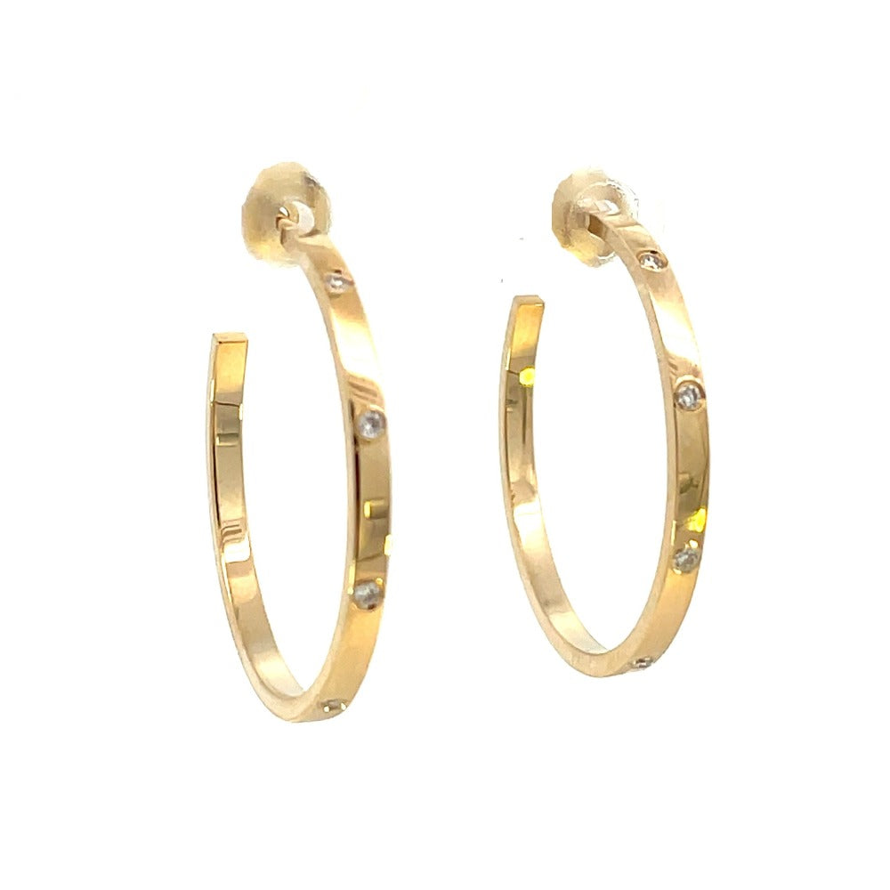 14KY Square Tube Diamond Hoop Earrings 1/15 CTW