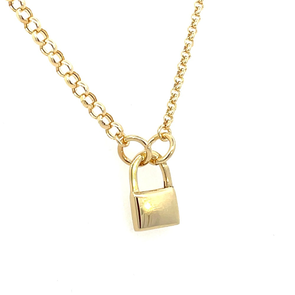 14K Gold Padlock Shaped Pendant Lock on chain