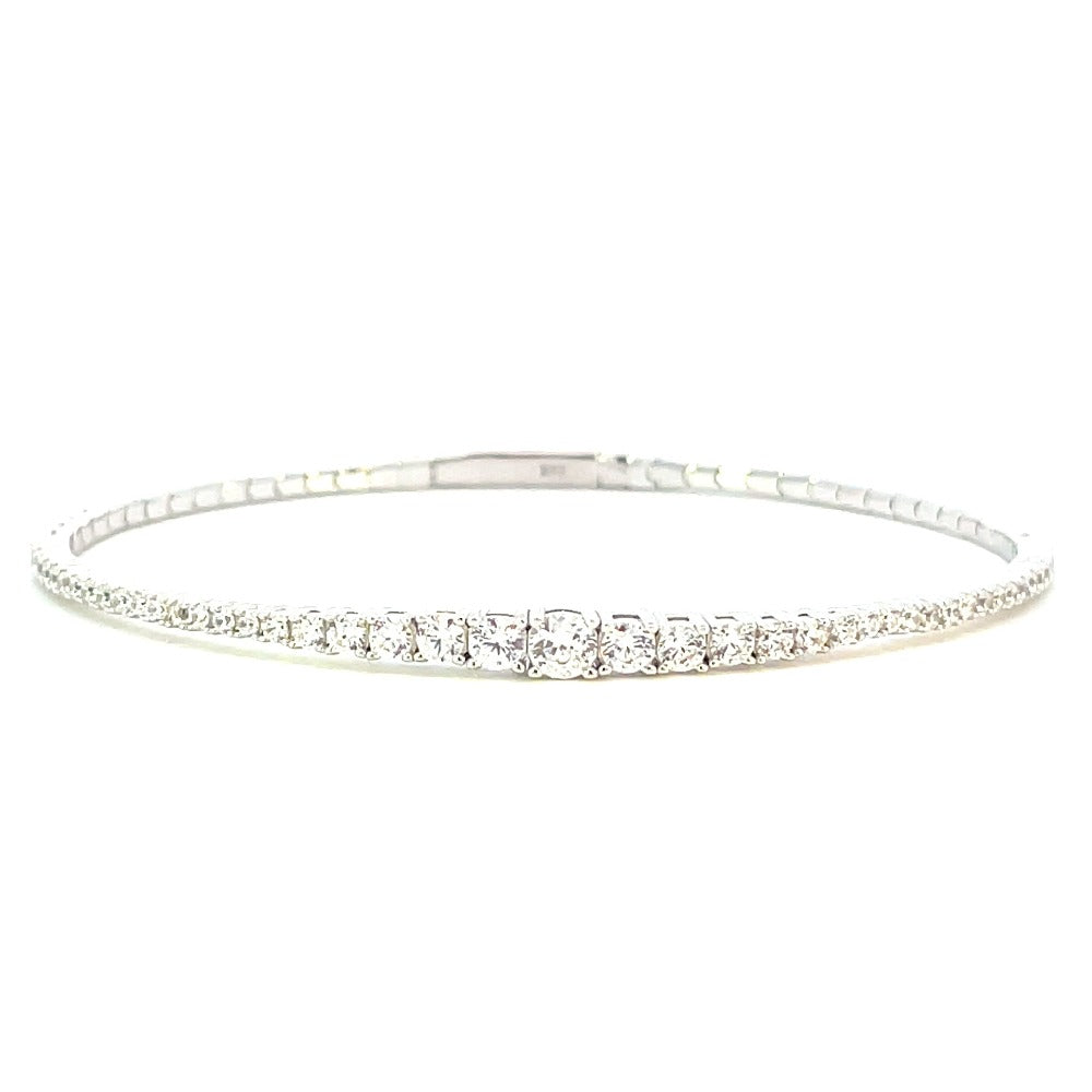 Sterling Silver Platinum Finish Flexible Bracelet with Graduated CZ Stones