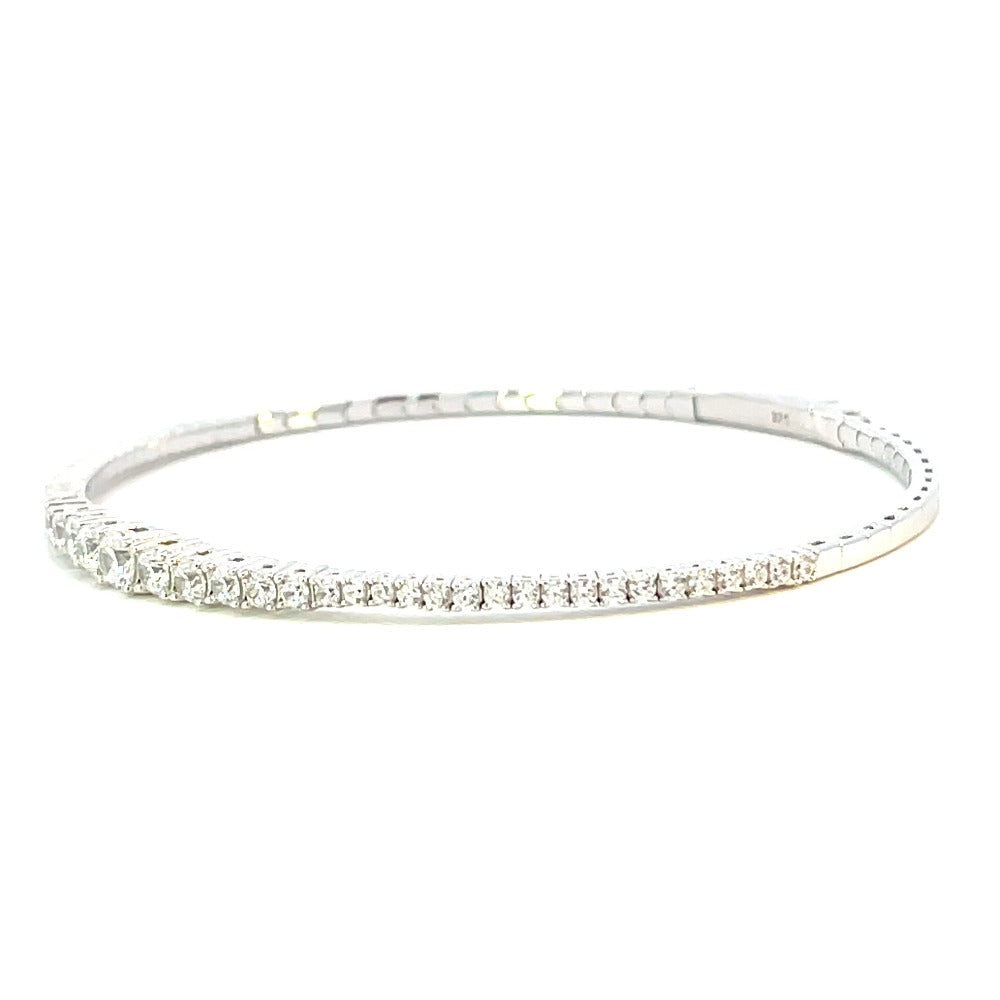 Sterling Silver Platinum Finish Flexible Bracelet with Graduated CZ Stones