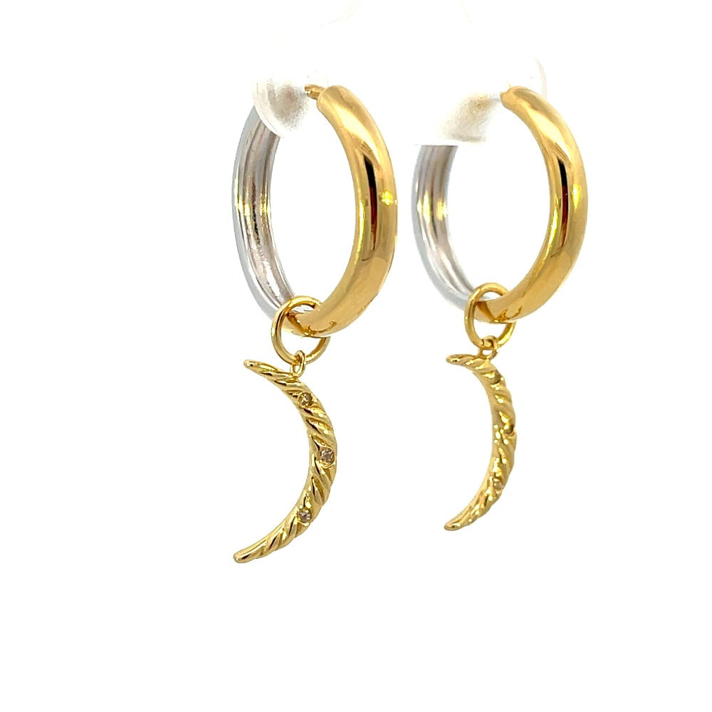 Ania Haie Sterling Silver with Gold Overlay Moon Earring Charm on earrings