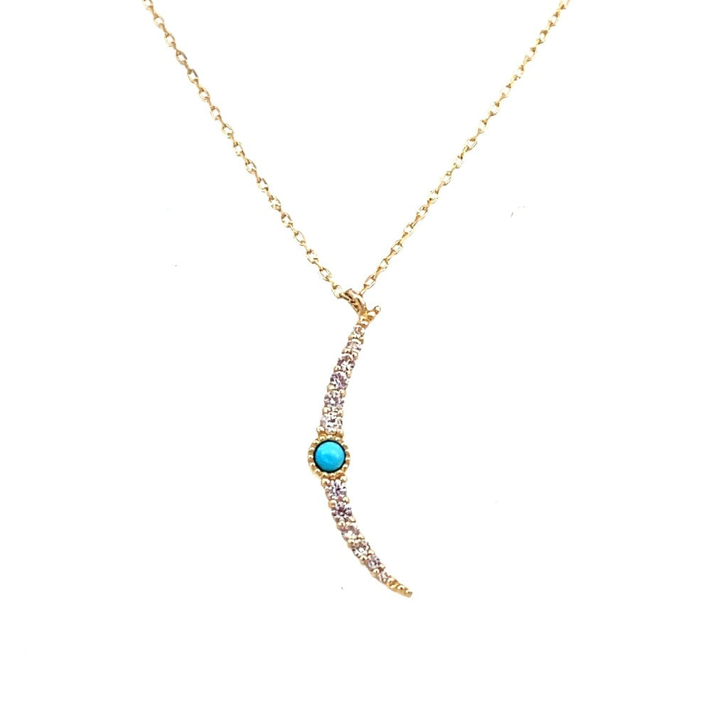 14KY Turquoise and White Sapphire Moon Necklace | Aurelie Gi