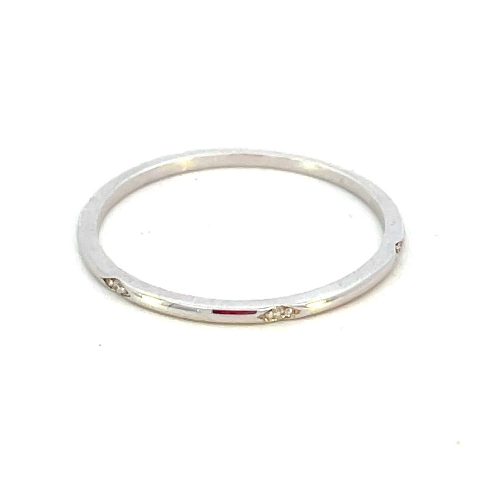 14K White Gold Diamond Station Ring side 1
