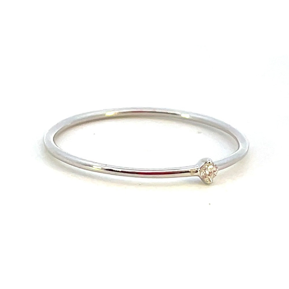14K White Gold Single Diamond Ring side 1