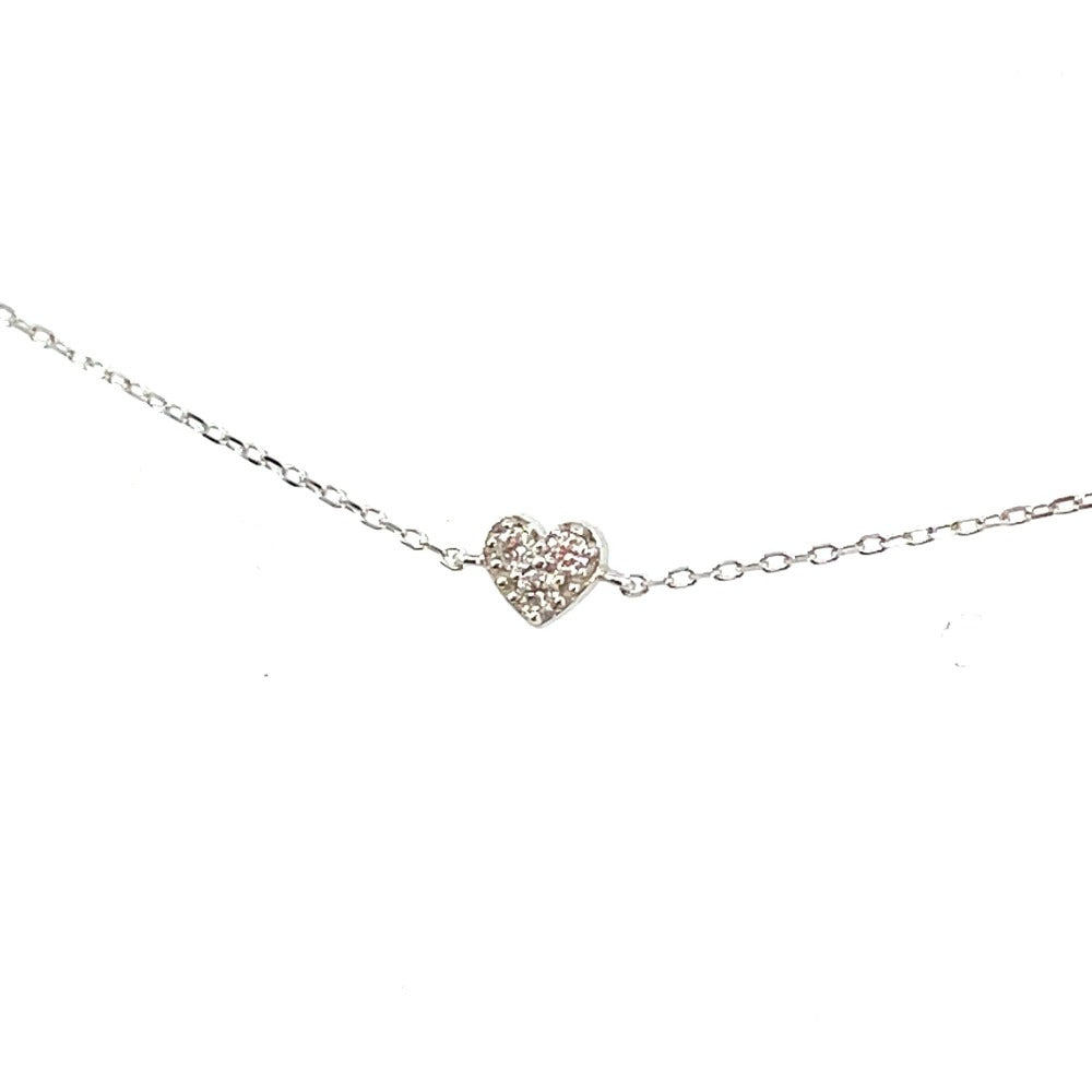 14K White Gold Diamond Heart Bracelet